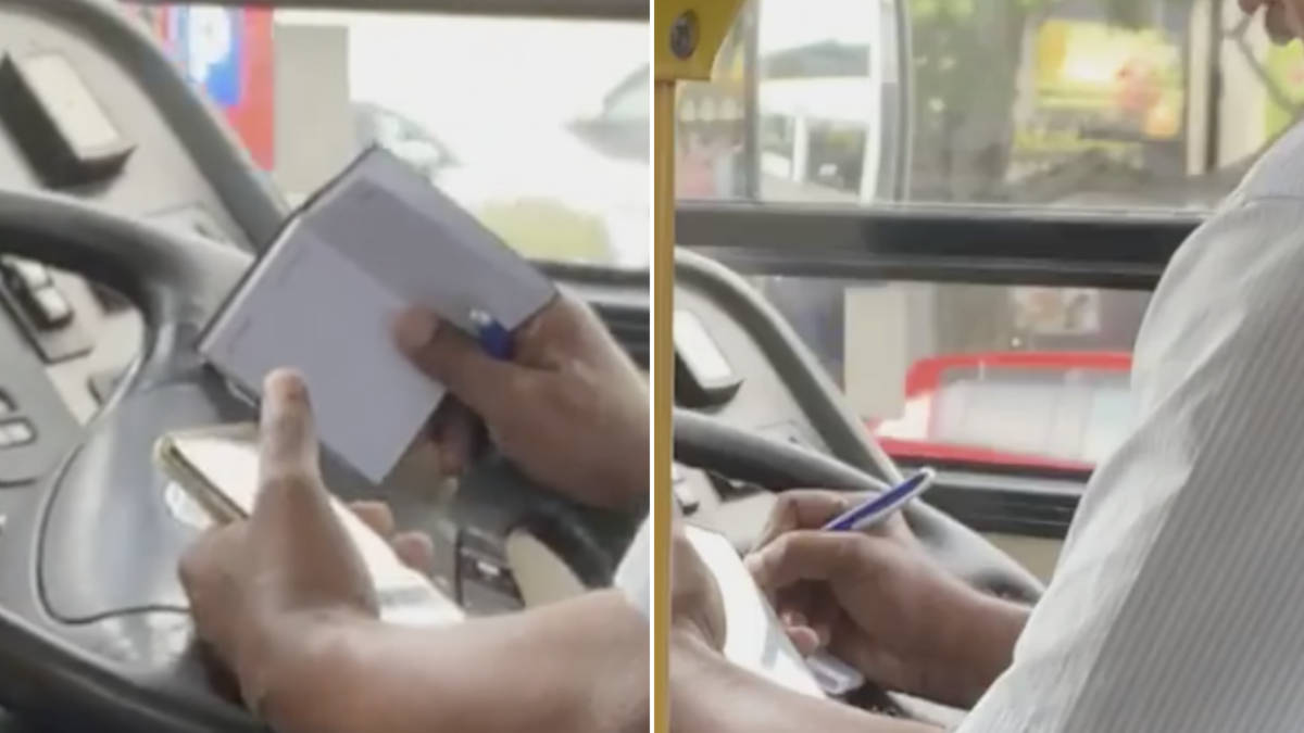 Bus Driver Caught Writing In Notepad During Phone Call Whist Driving ...