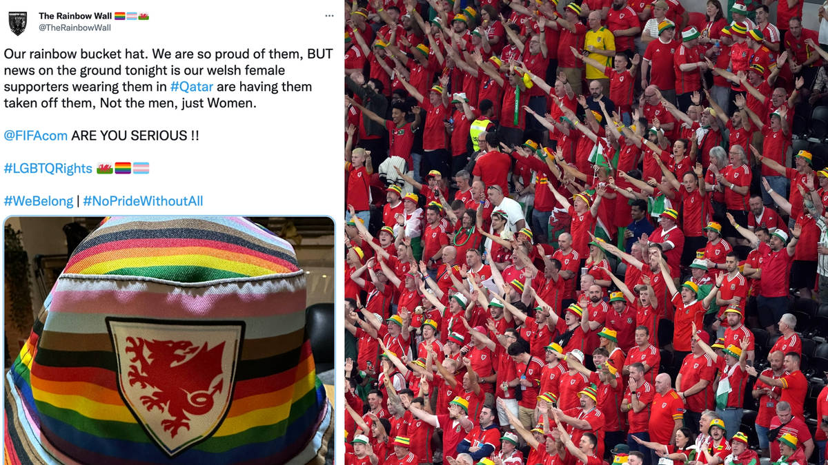 Rainbow bucket hats snatched from Welsh LGBT supporters by Qatari ...