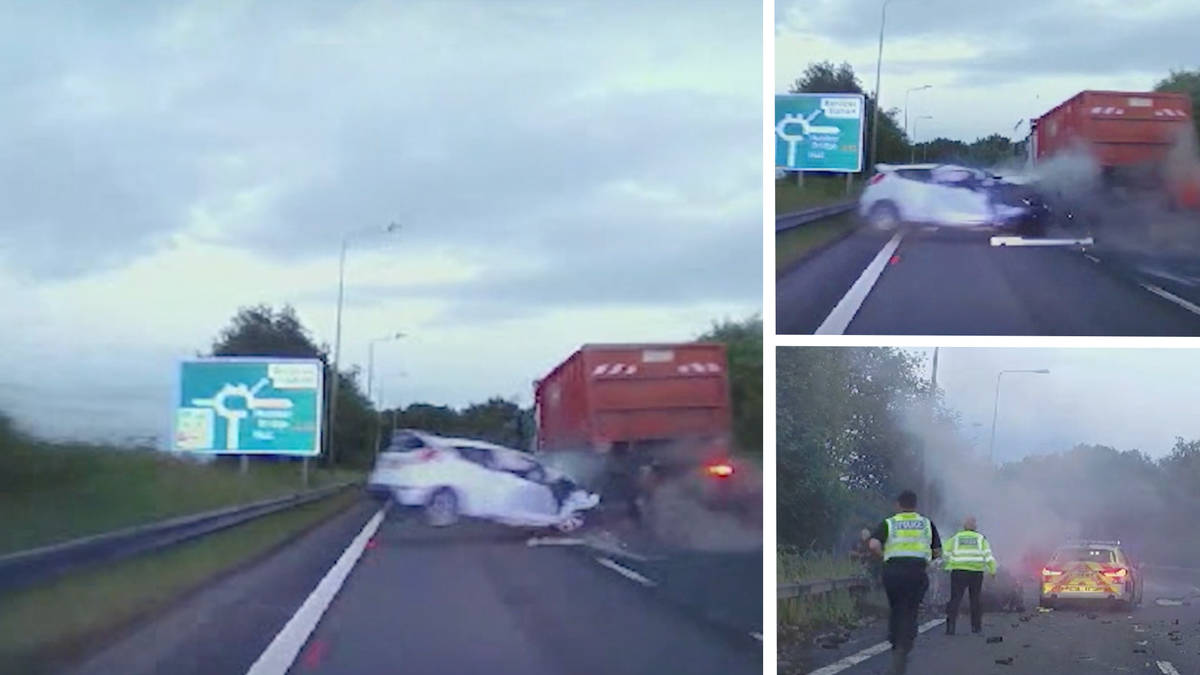 Watch as teen driver smashes into lorry at 100mph after police chase ...