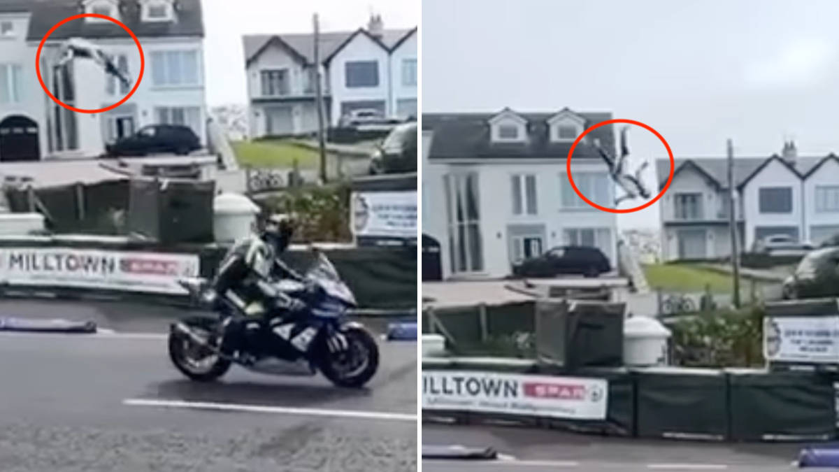 Moment motorbike racer is flipped 25ft in the air in high speed crash ...