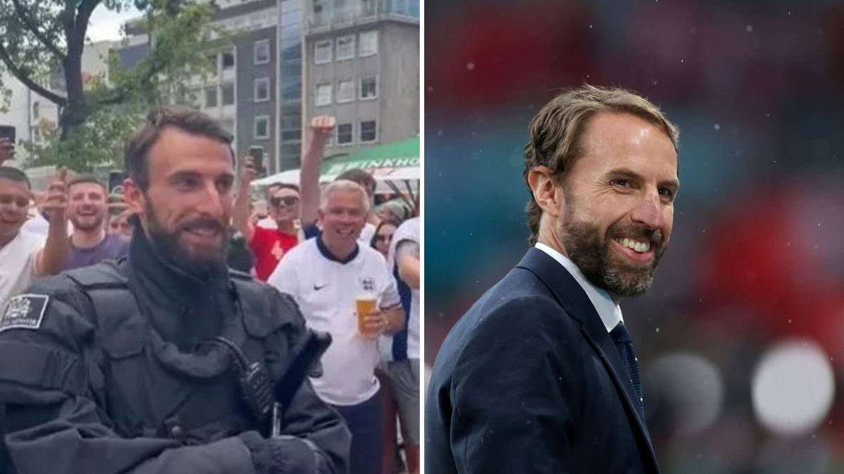 Moment Gareth Southgate doppelganger police officer is serenaded by ...