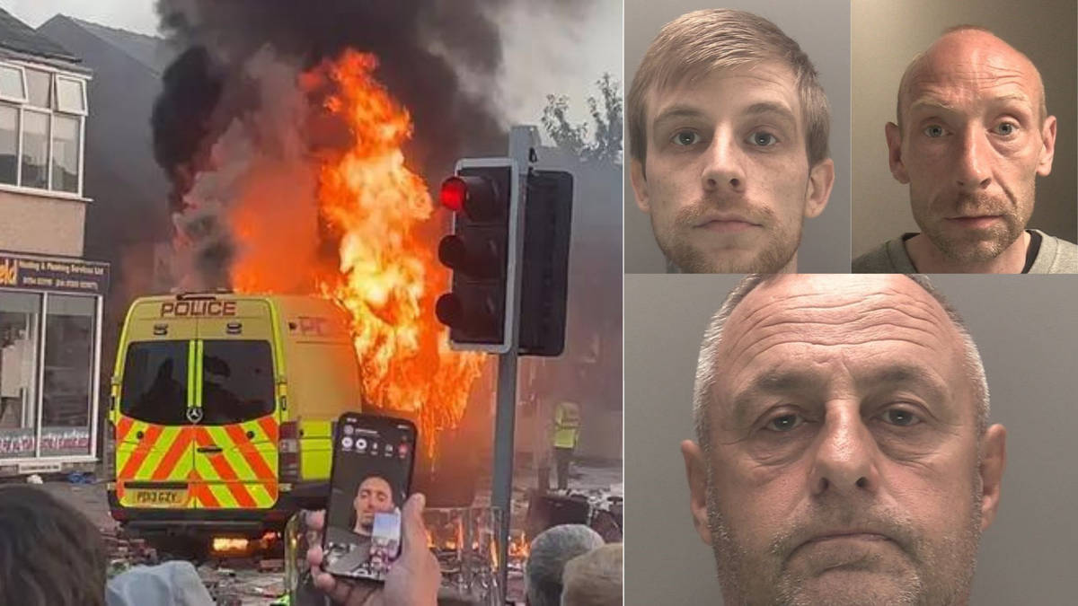 Three rioters jailed for trying to set police van on fire, punching ...