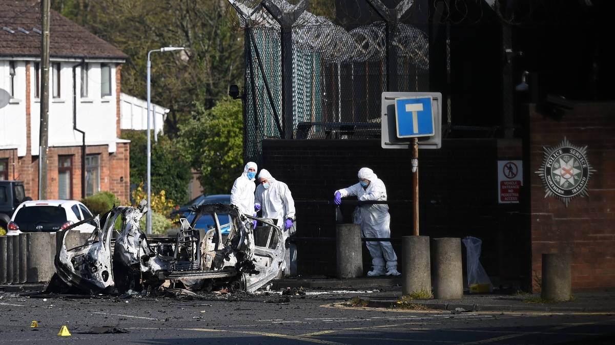 Homes evacuated after car explodes outside police station in Northern Ireland