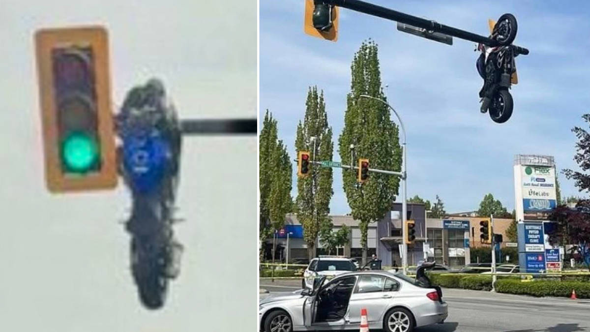 Shocking moment motorbike spins through the air before it is left ...