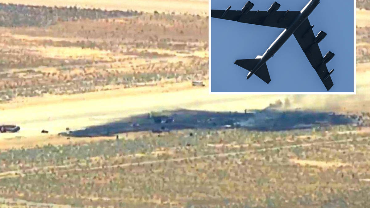 Eight dead after US Air Force B-52 bomber burst into flames at California base after take-off