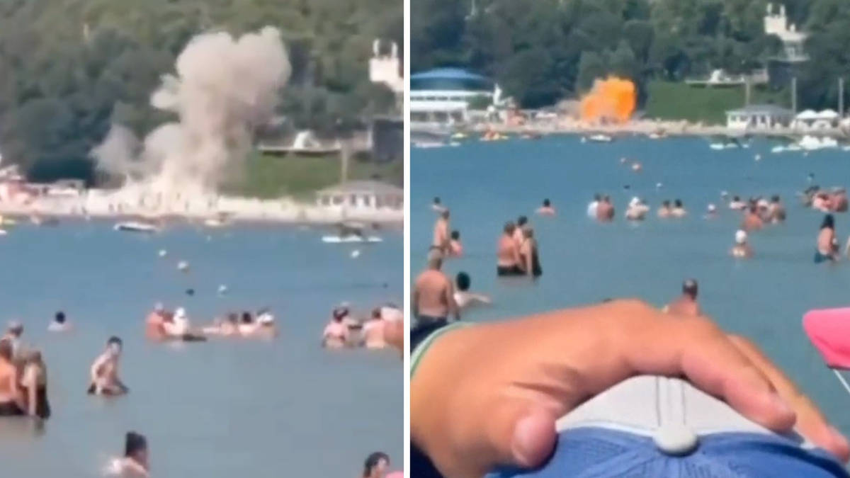 Moment Ukrainian drone hits Russian holiday resort, killing seven and injuring 40